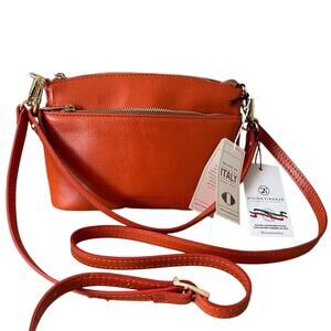 New DIVINA FIRENZE Orange Gold Crossbody Handbag Purse Quality Fine Leather